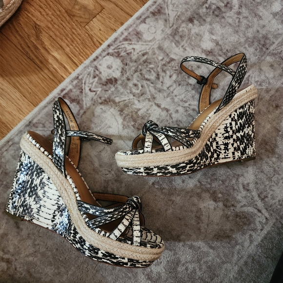 Coach Snakeskin Black and White Wedge Sandals - Picture 10 of 14